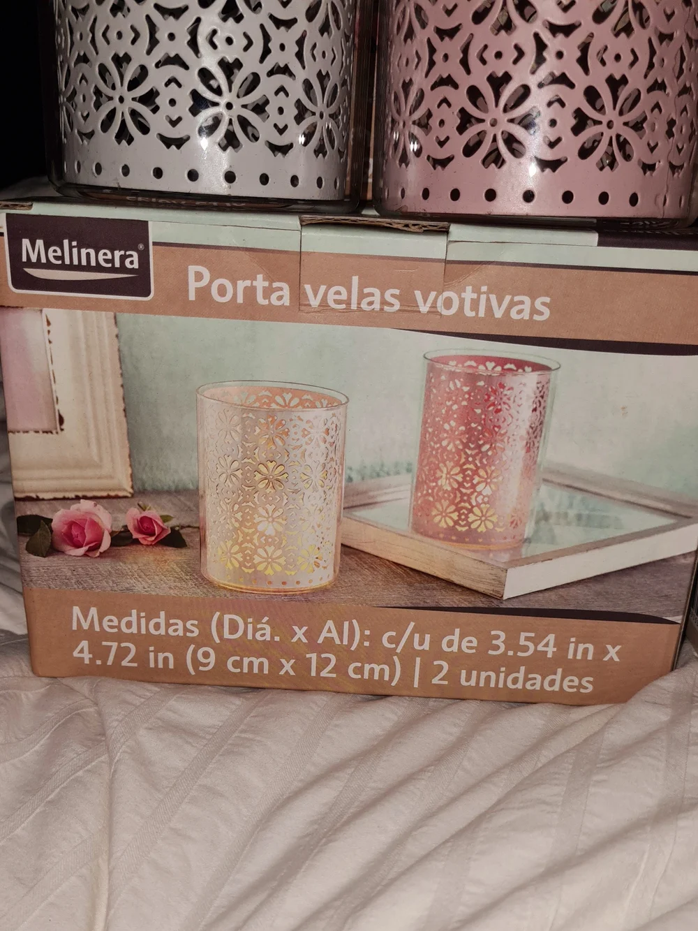 New 4 boxes of 2 Floral Cutout Votive Candle Holders in White and Pink (8 total)